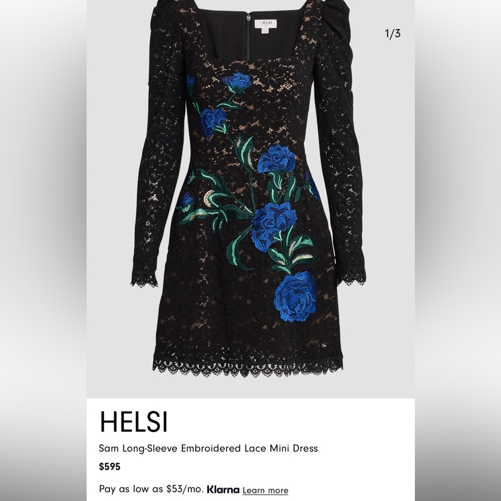 HELSI black lace Sam long sleeve embroidered dress - size small only worn once